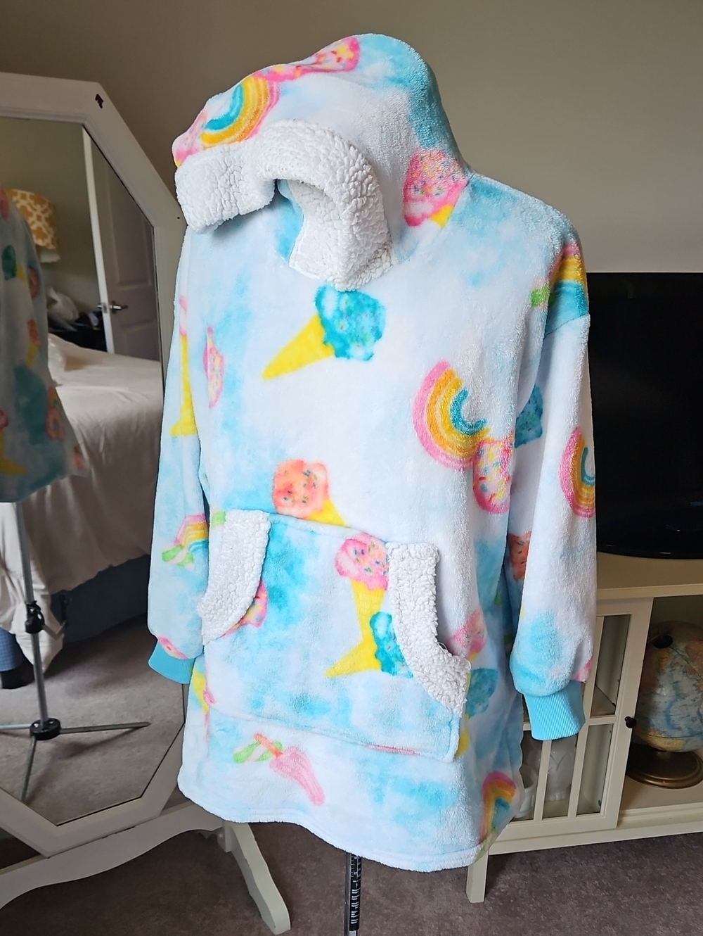 Cozy Rainbow Ice Cream Plush Hooded Pullover